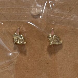 Bunny Gold-Tone Stud Earrings with Pink Ear Detail. New in Package.